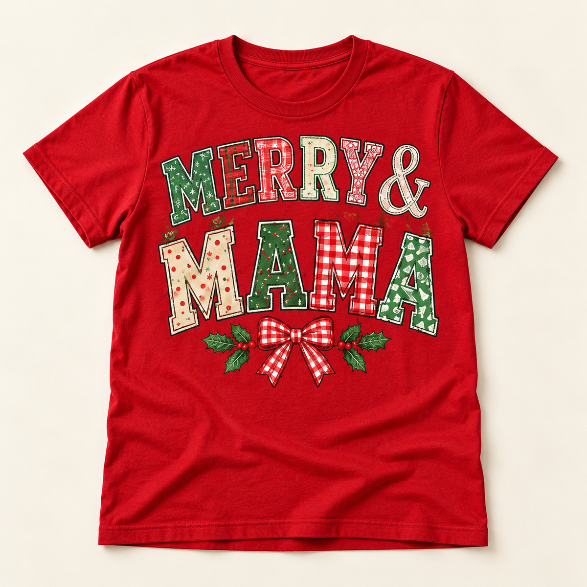 Merry & Mama – Red full tee mockup