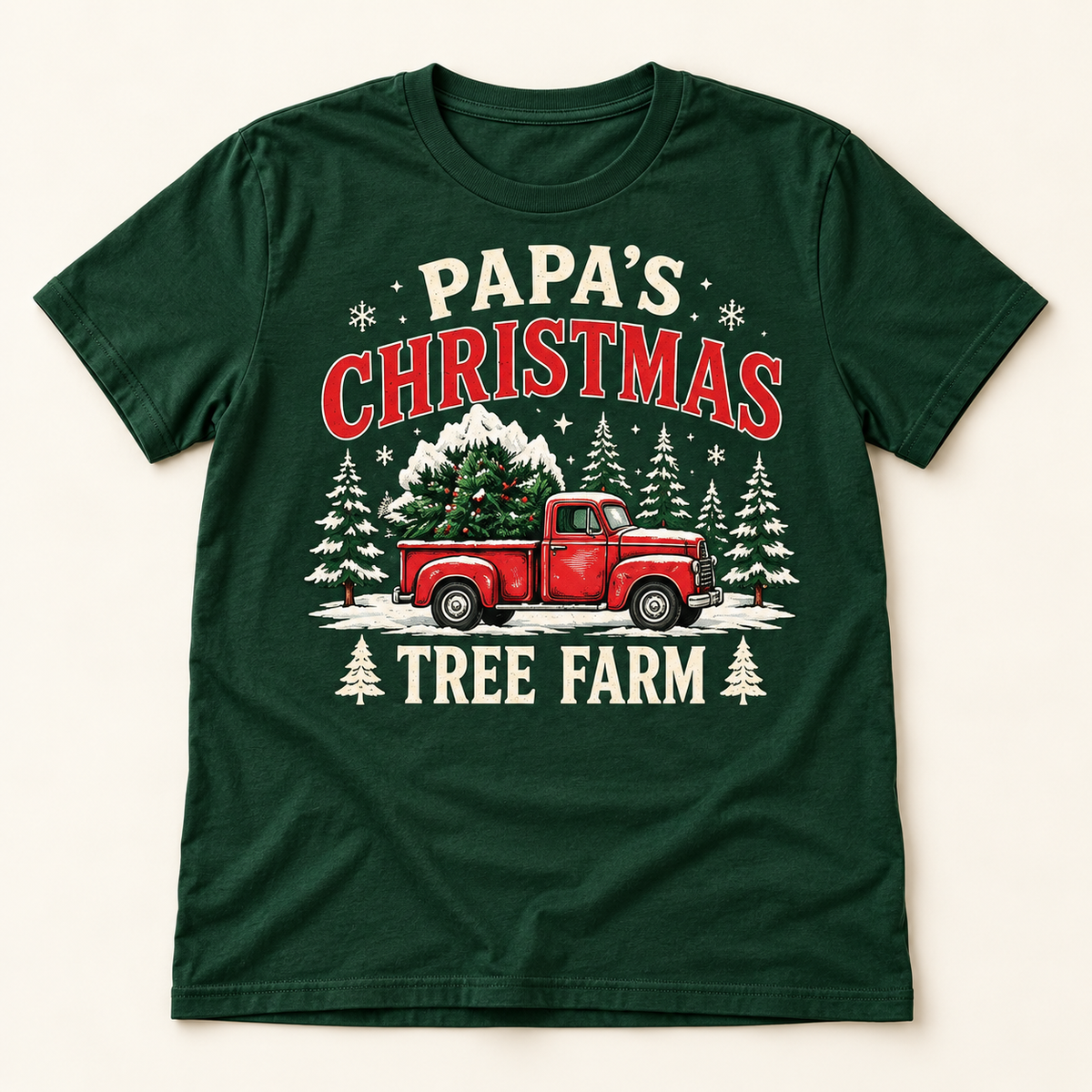 Papa’s Christmas Tree Farm – Forest Green full tee mockup