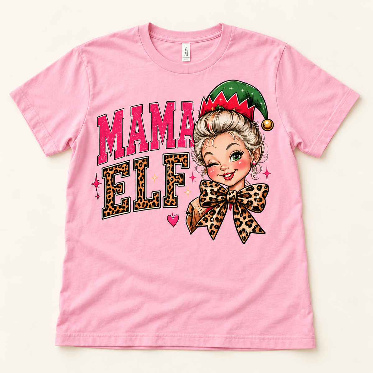 Mama Elf – Pink full tee mockup