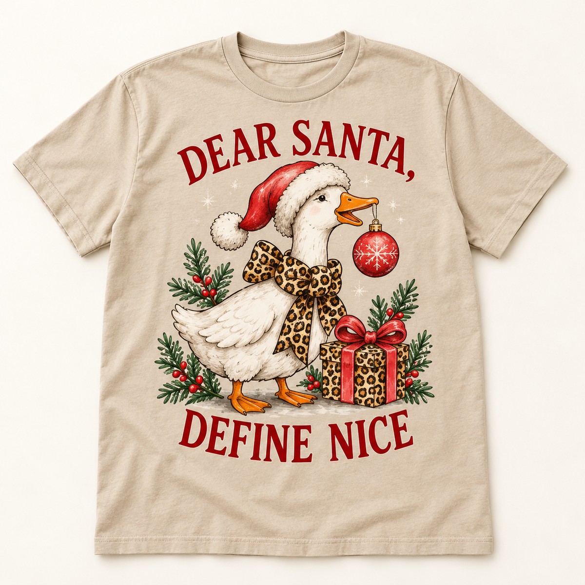 Dear Santa, Define Nice – Sand full tee mockup
