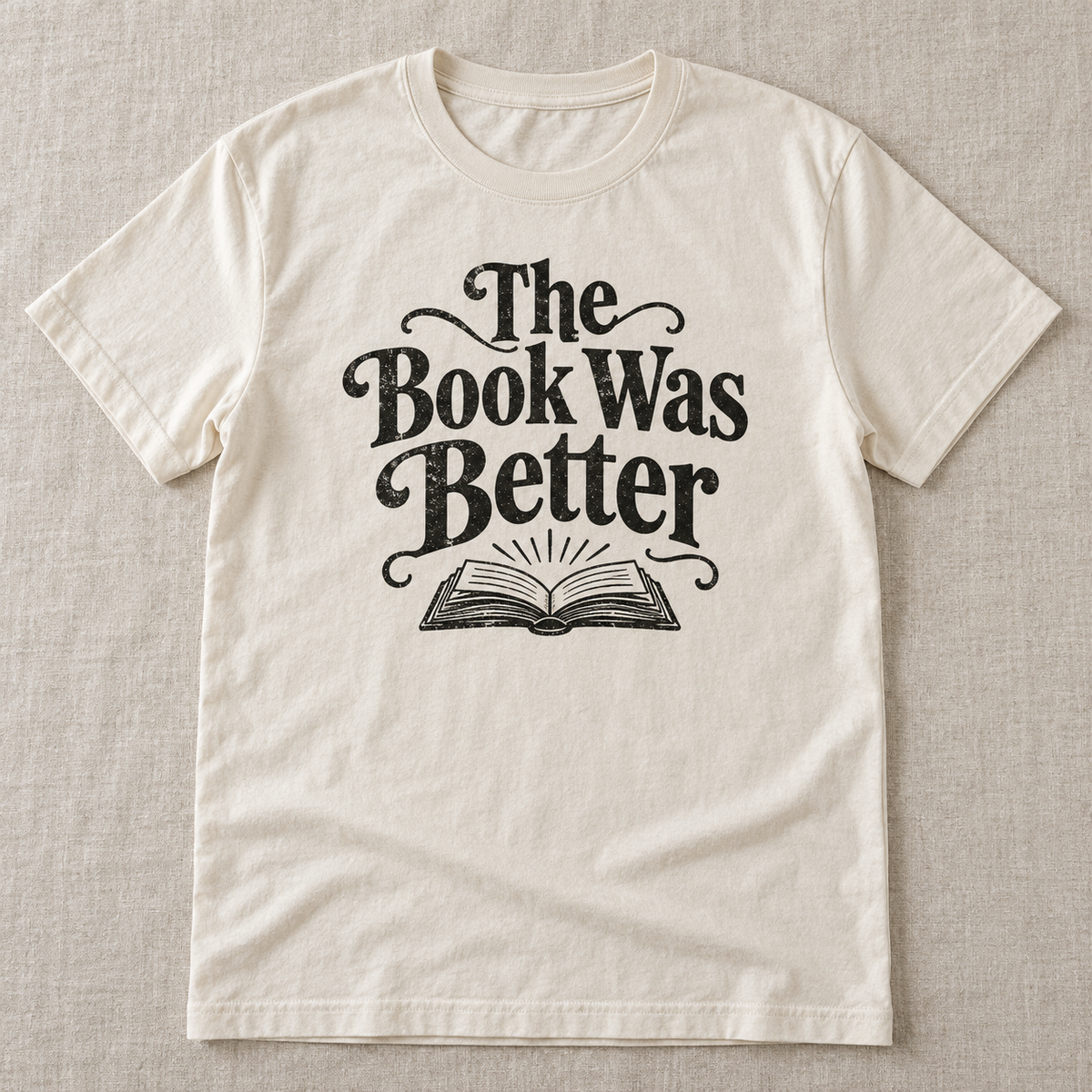 The Book Was Better tee shown in Natural