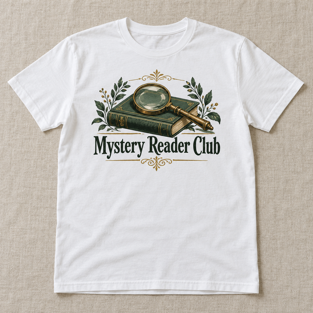 Mystery Reader Club tee shown in White