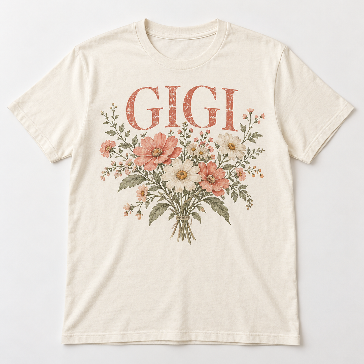 Gigi Wildflower Garden tee mockup in Ivory