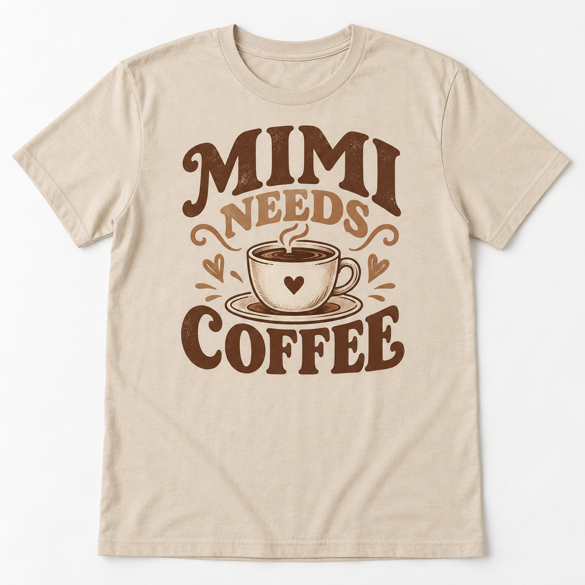 Mimi Coffee Club tee mockup in Sand