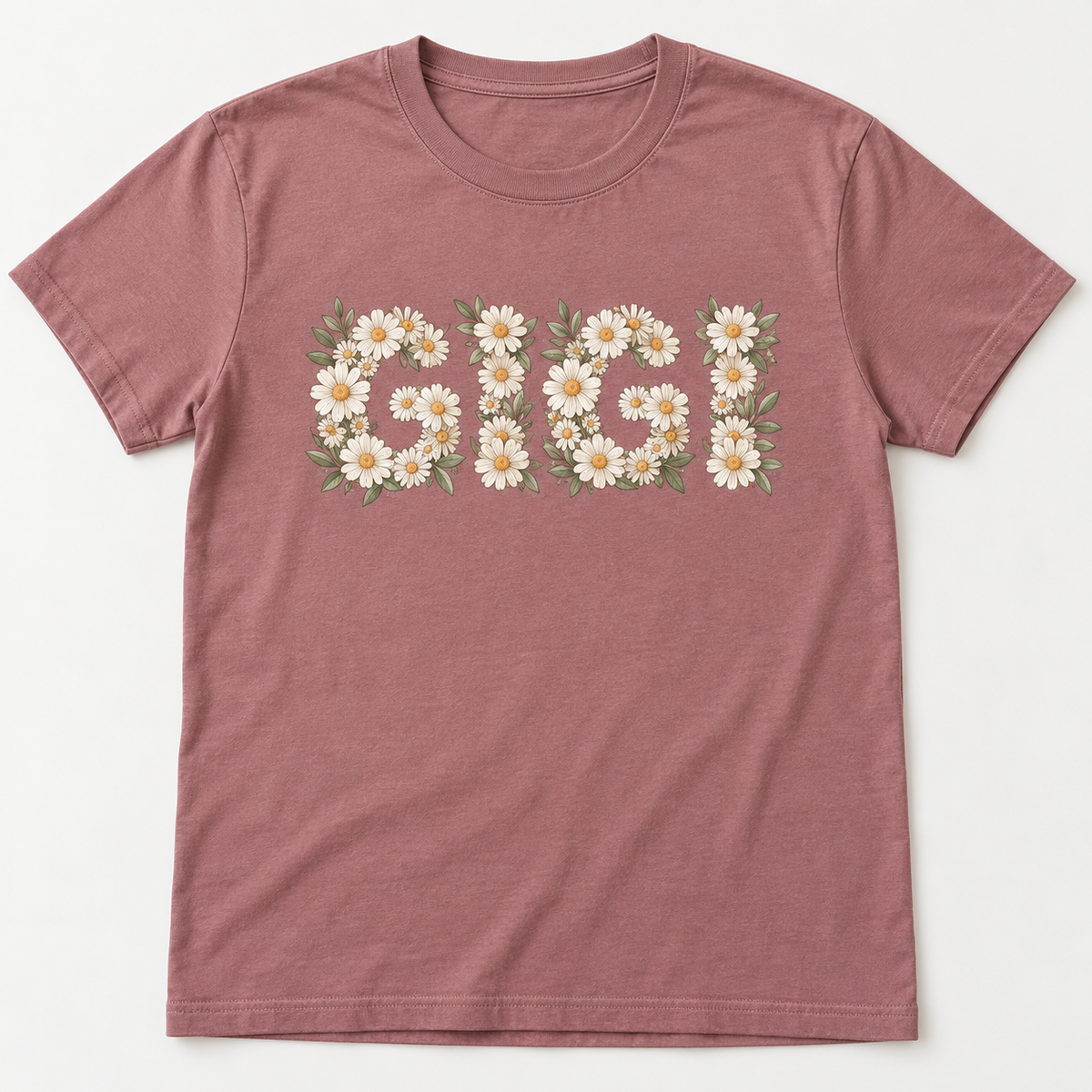 Gigi Daisy Letters tee mockup in Mauve