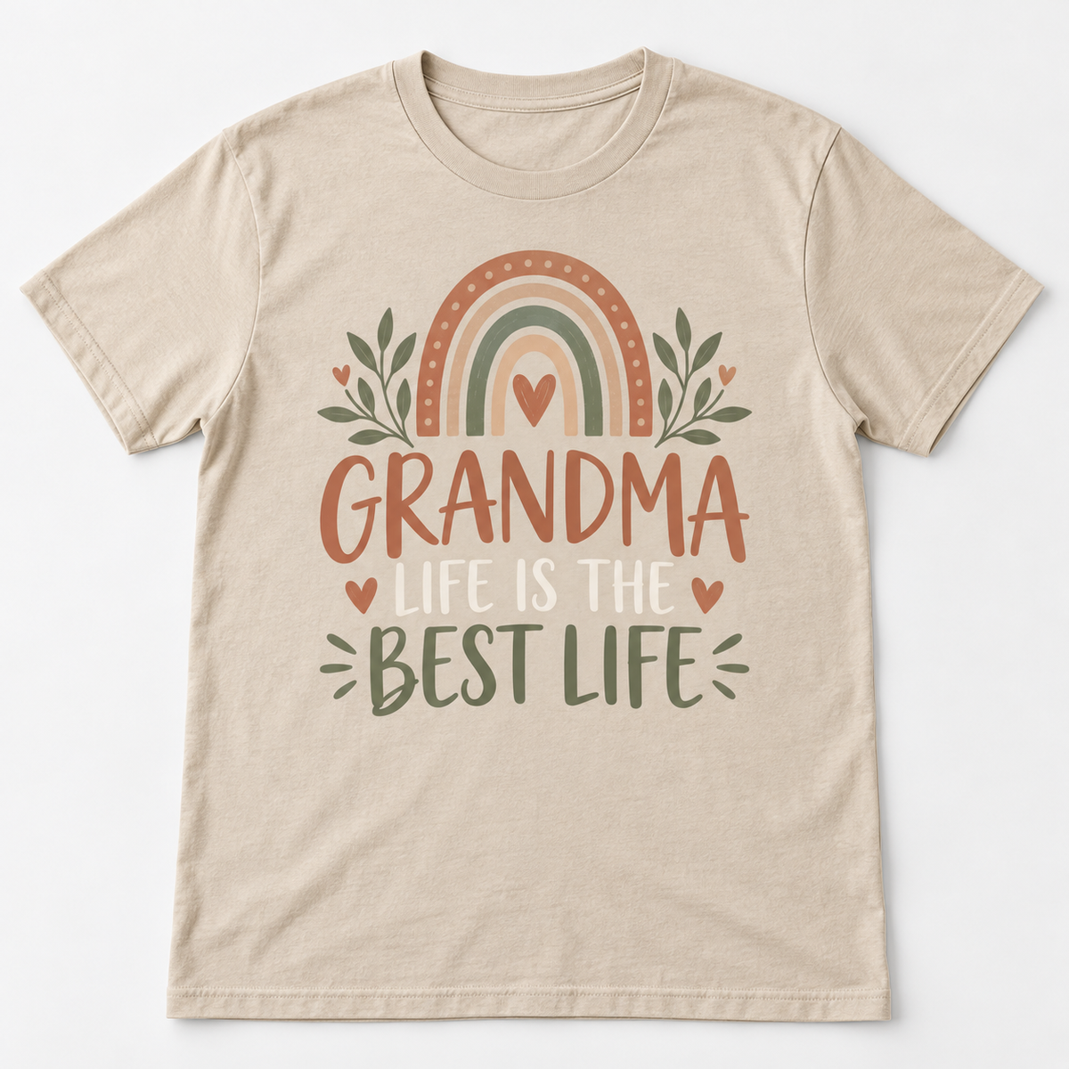 Grandma Grandma Life tee mockup in Sand