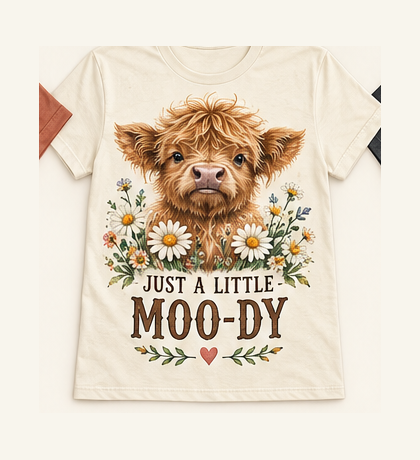 Just a Little Moo-dy Highland cow tee mockup