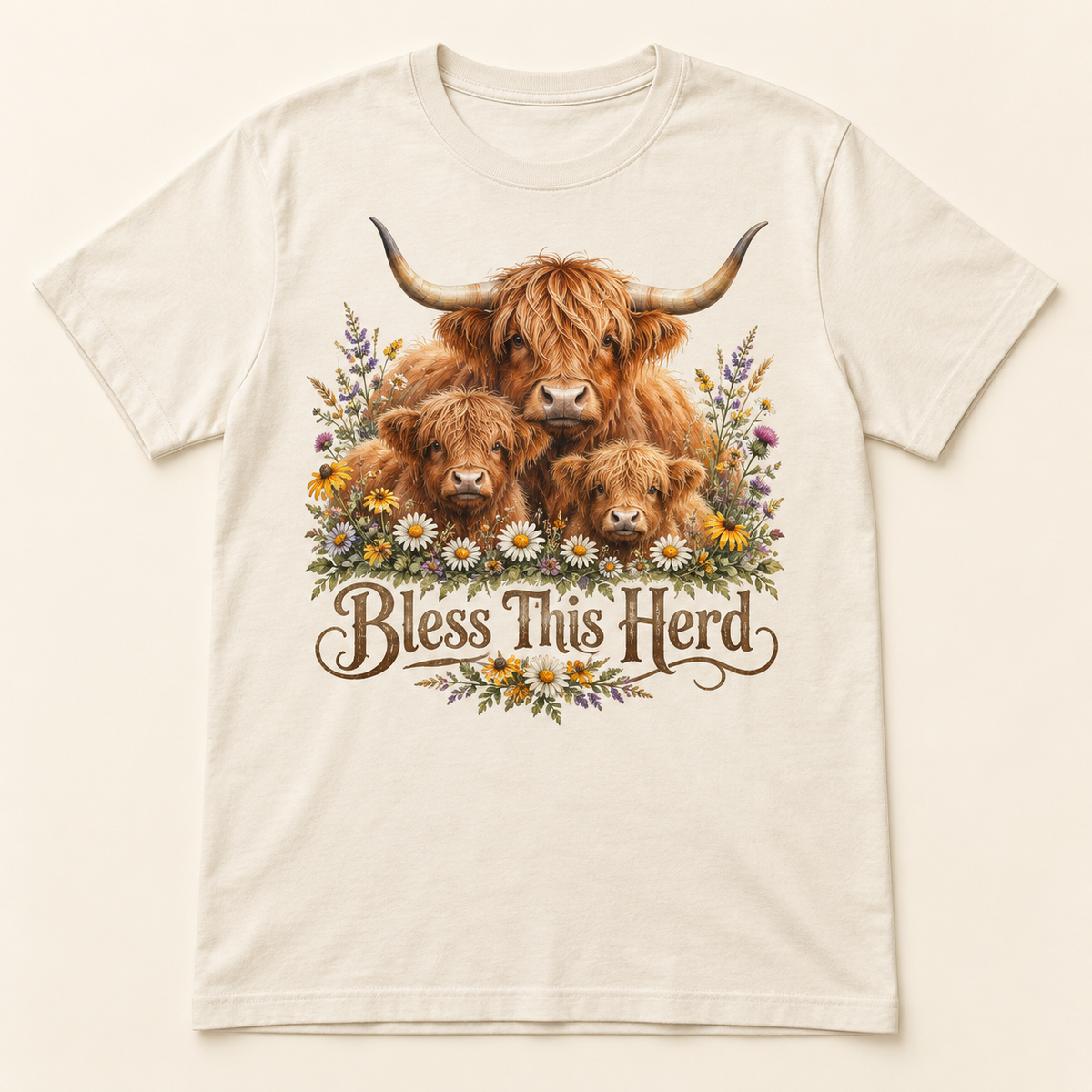 Bless This Herd Highland cow tee mockup