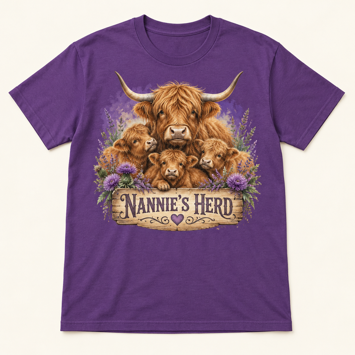 Nannie's Herd Highland cow tee mockup