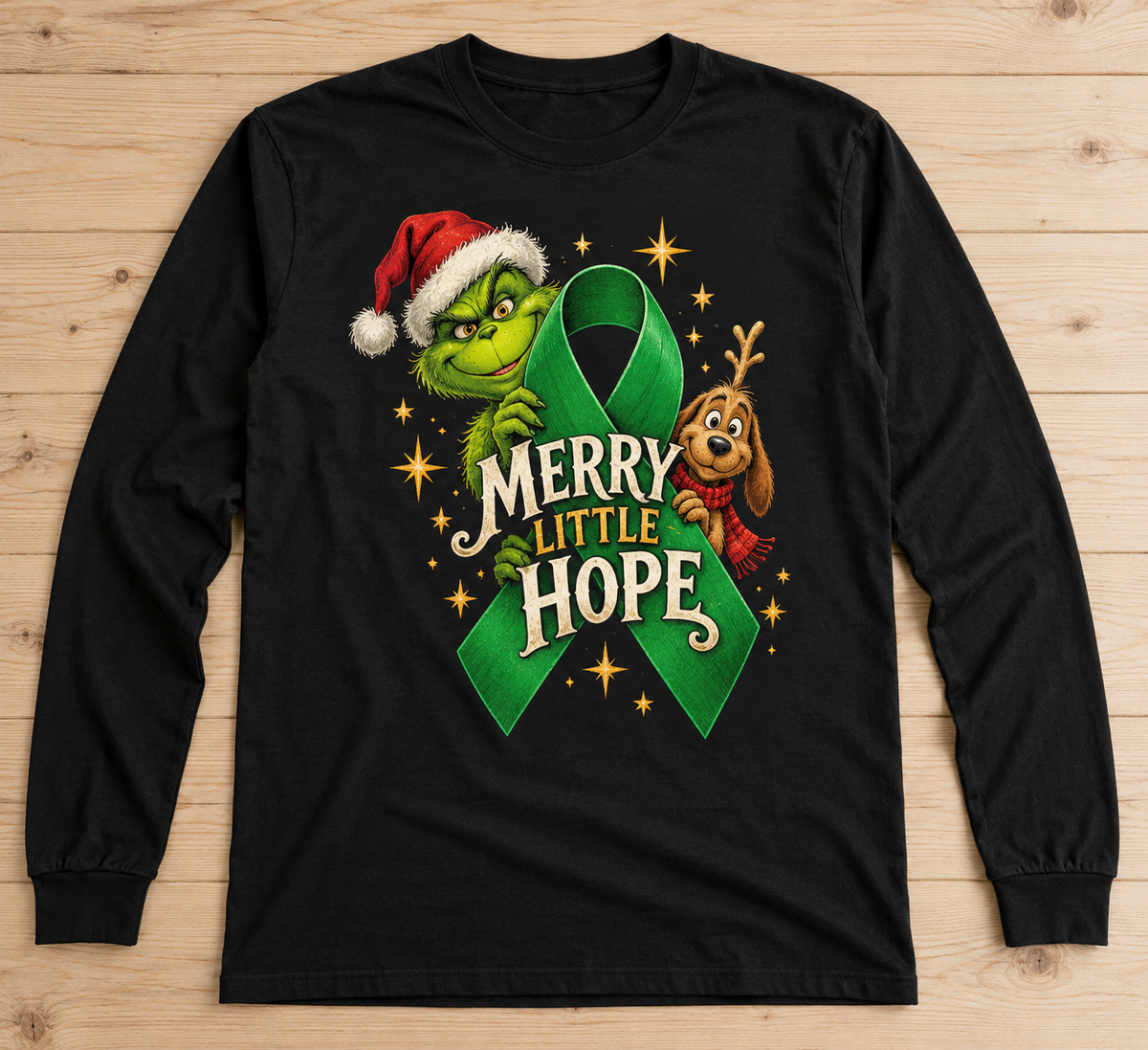 Grinch & Max — Merry Little Hope green ribbon kidney awareness long sleeve tee