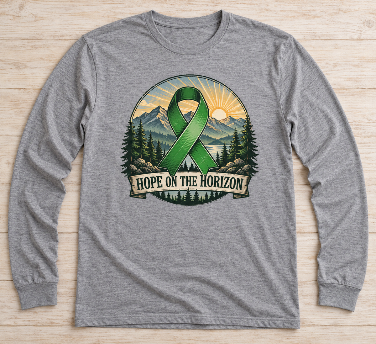 Hope on the Horizon green ribbon kidney awareness long sleeve tee