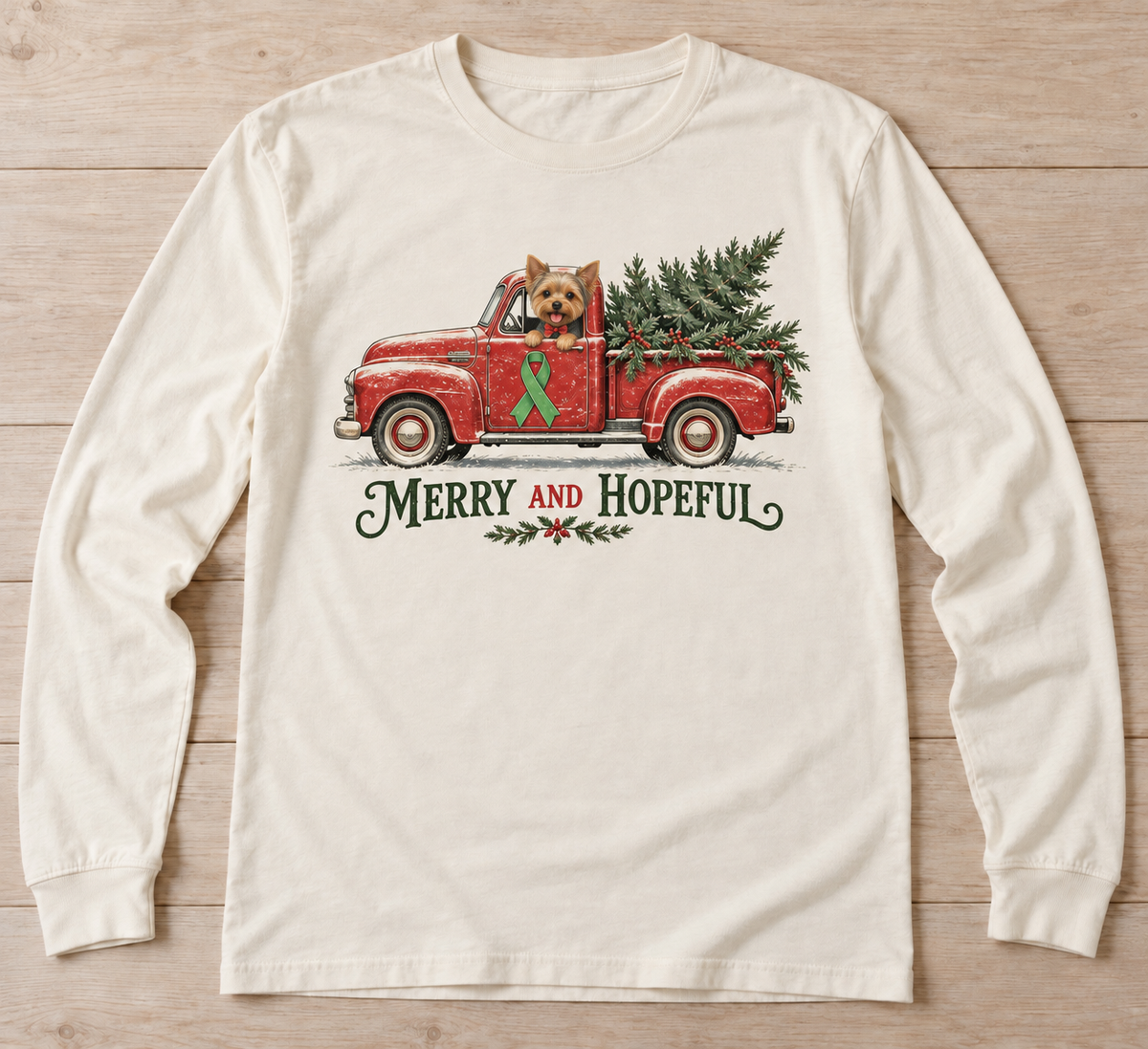 Merry and Hopeful — Yorkie Truck green ribbon kidney awareness long sleeve tee