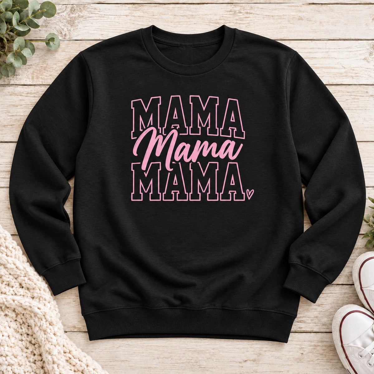 Black Mama Mama Mama crewneck sweatshirt with pink lettering