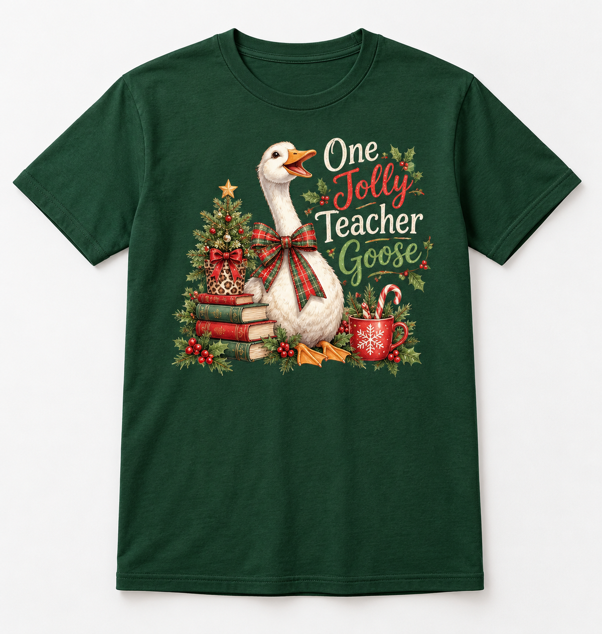 One Jolly Teacher Goose — Goose Teacher Christmas Tee mockup