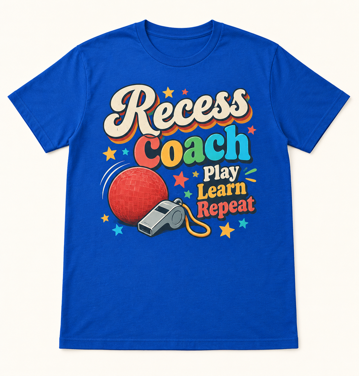 Recess Coach Play Learn Repeat — School Staff Tee mockup