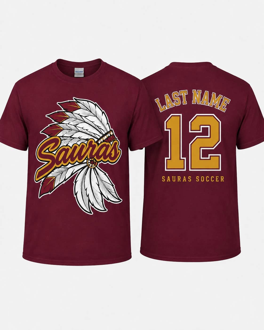 Personalized Sauras Soccer — Feather Front & Back