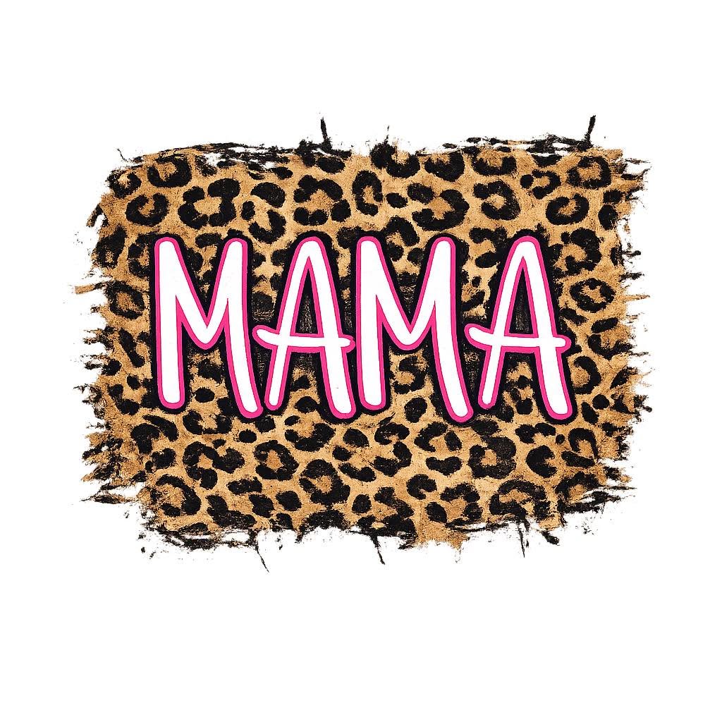 Mama — Pink Outline on Leopard