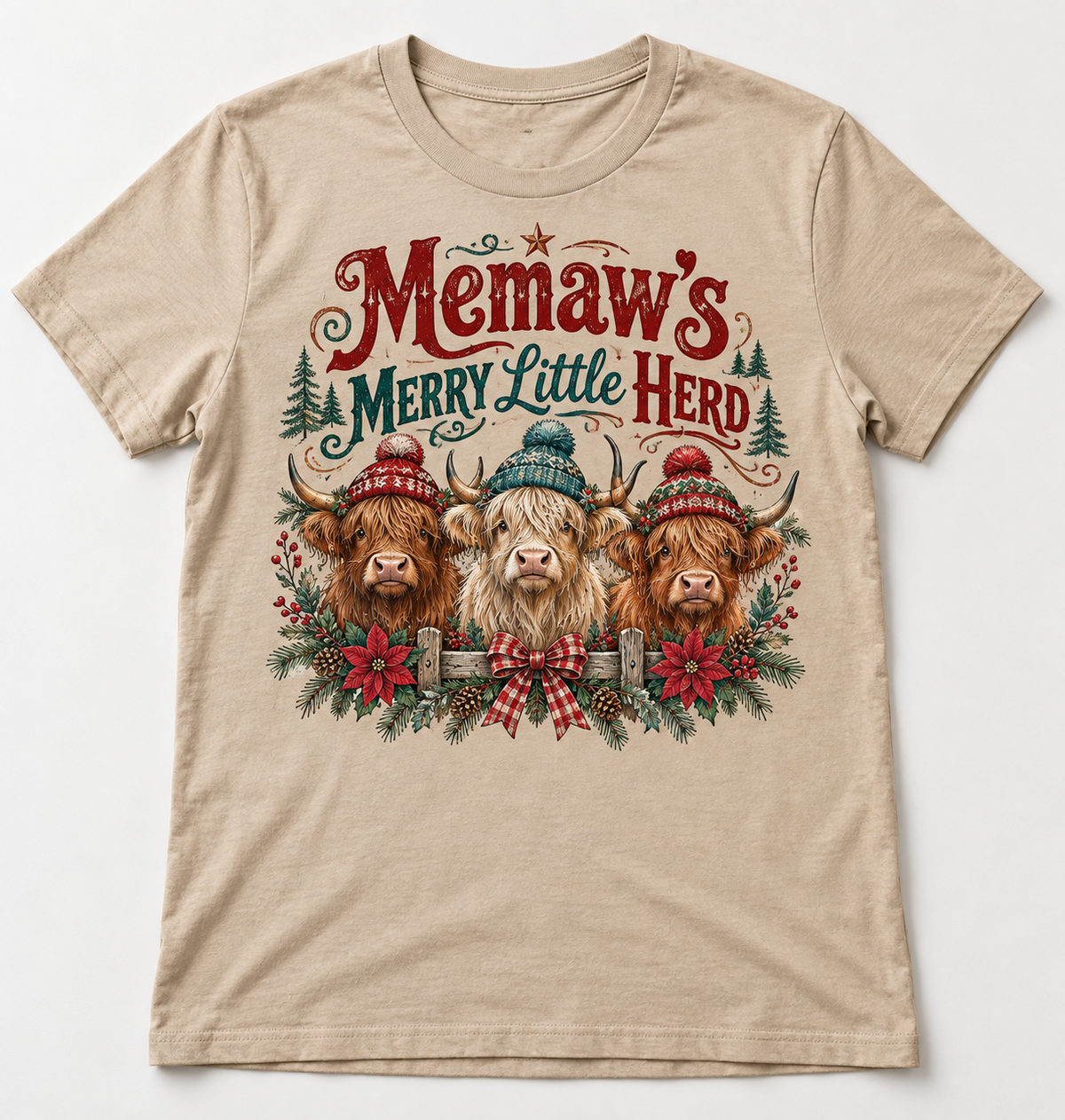Memaw's Merry Little Herd Western Christmas tee mockup