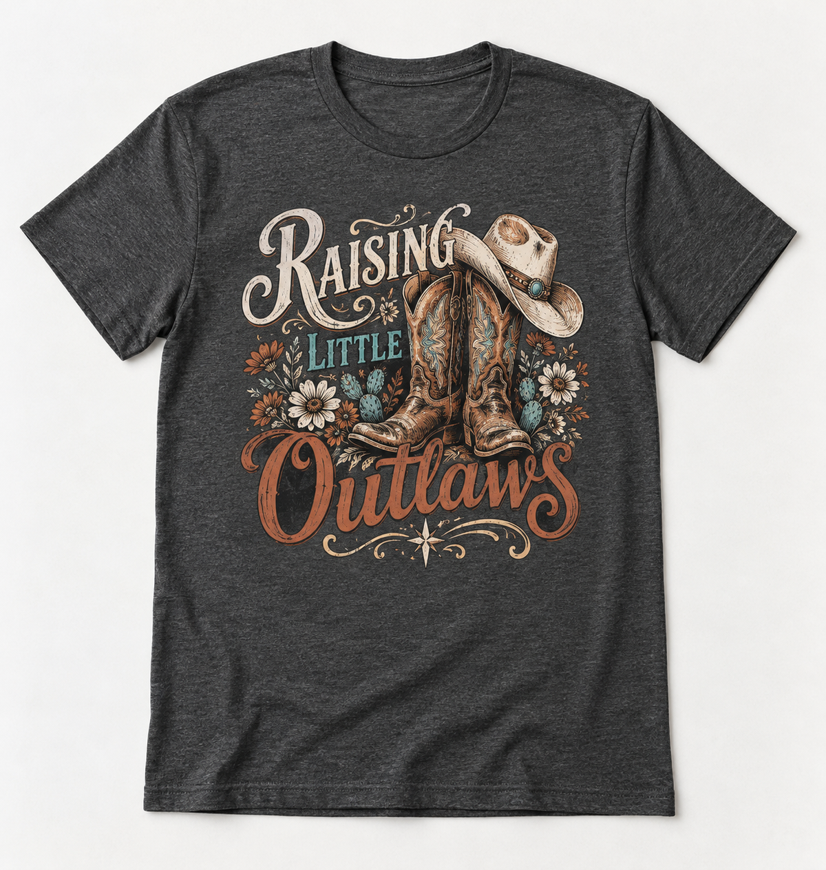 Raising Little Outlaws western tee mockup