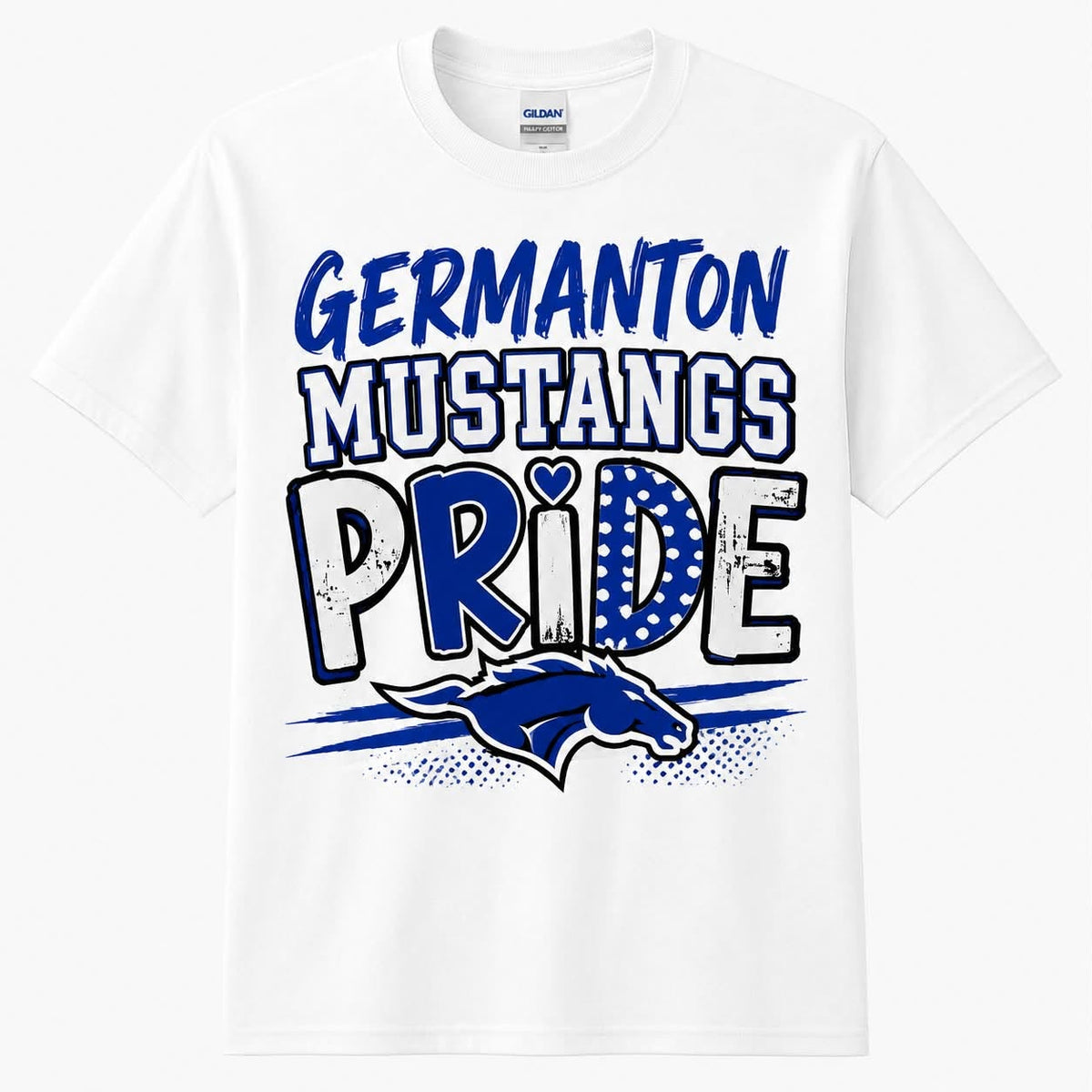 School Spirit — Germanton Mustangs — Patchwork Pride shirt mockup