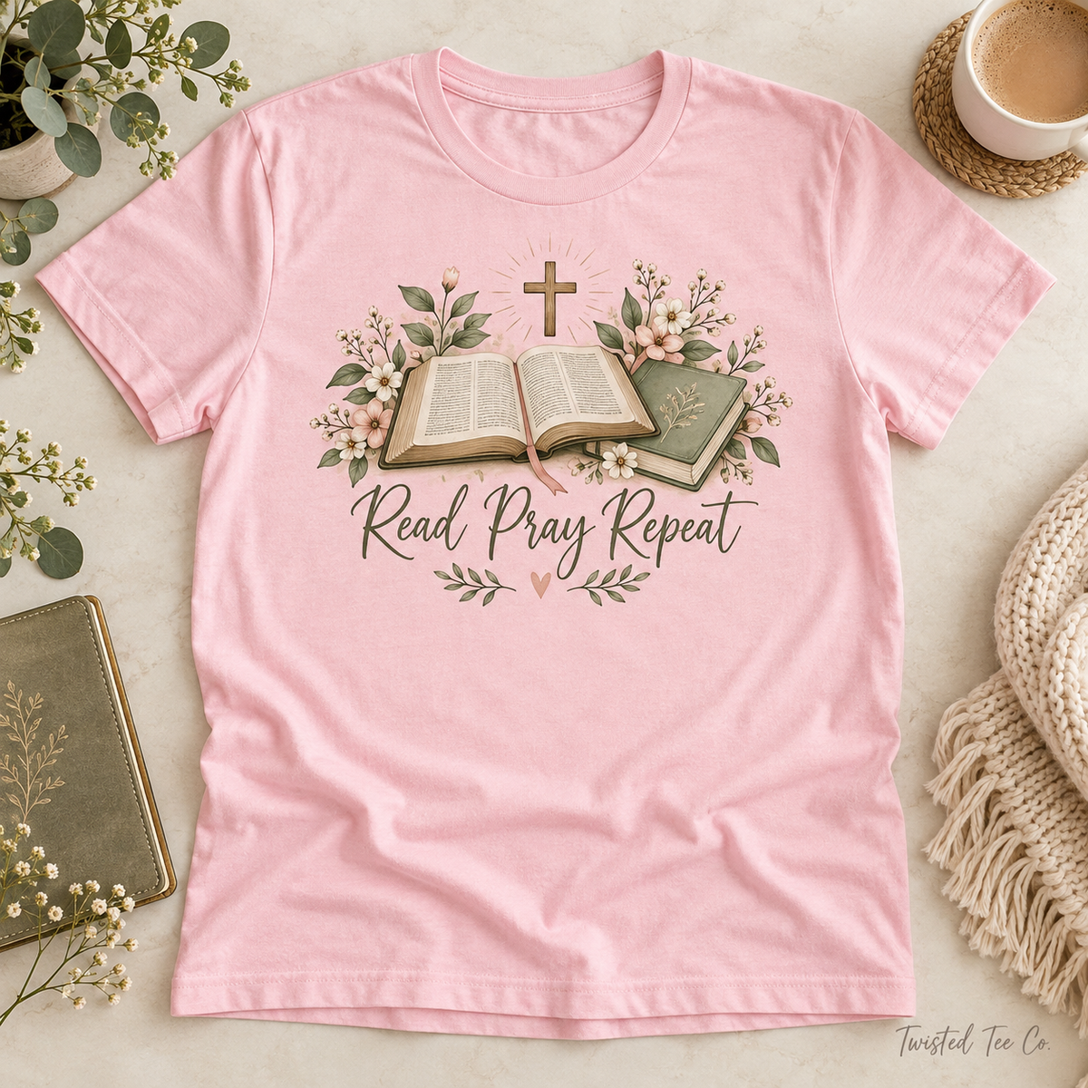 Read Pray Repeat tee mockup