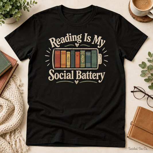 Reading Is My Social Battery tee mockup