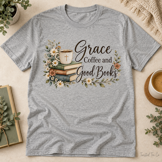 Grace Coffee and Good Books tee mockup