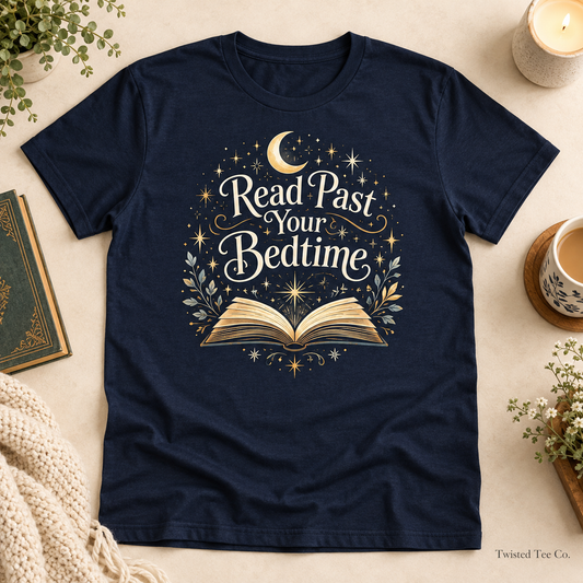 Read Past Your Bedtime tee mockup
