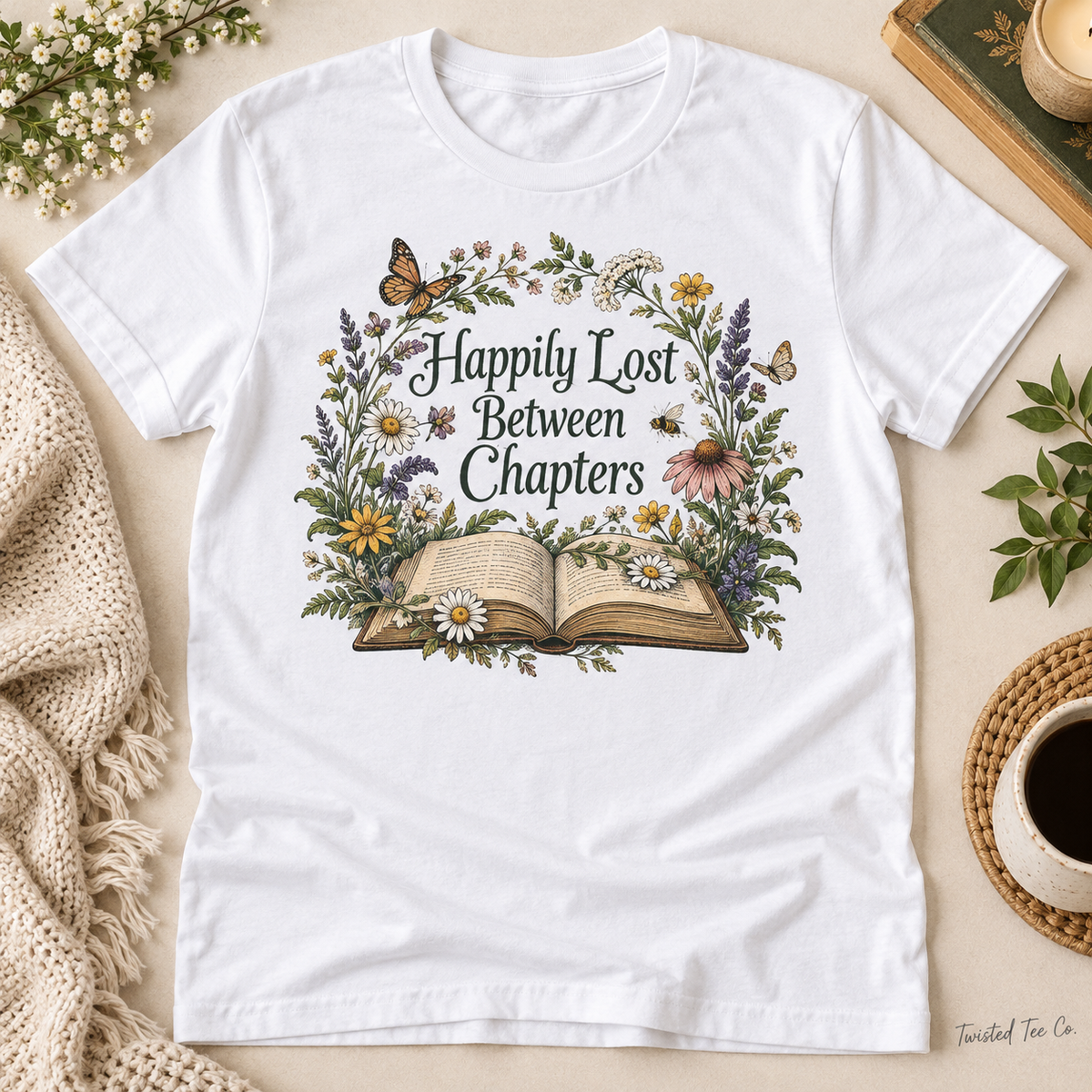 Happily Lost Between Chapters tee mockup