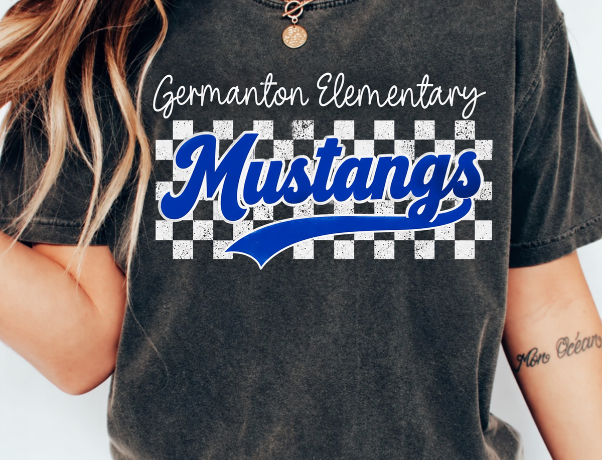 Germanton Mustangs — Checkerboard Script