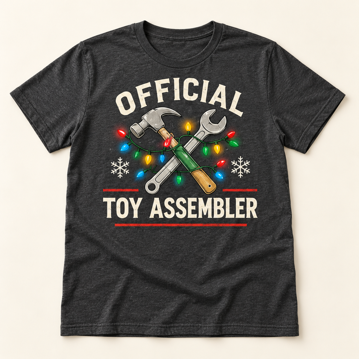 Official Toy Assembler – Charcoal full tee mockup