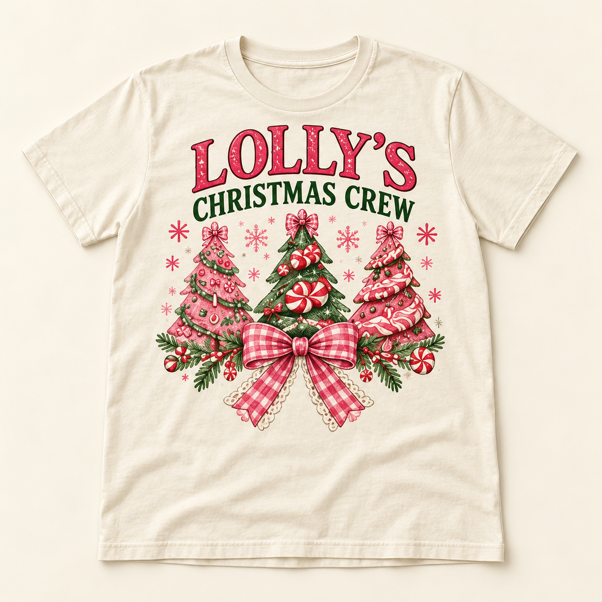 Lolly’s Christmas Crew – Ivory full tee mockup