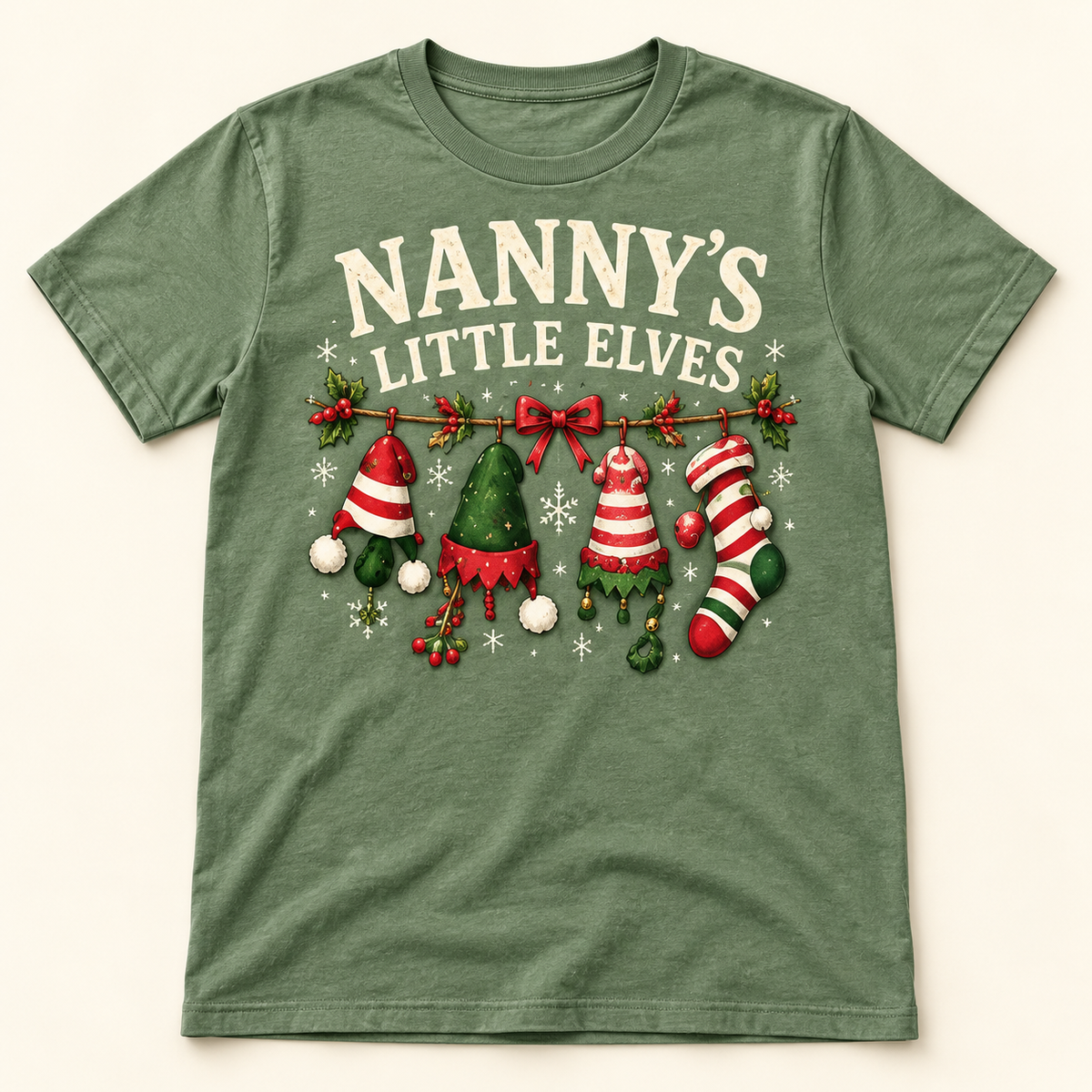 Nanny’s Little Elves – Sage full tee mockup