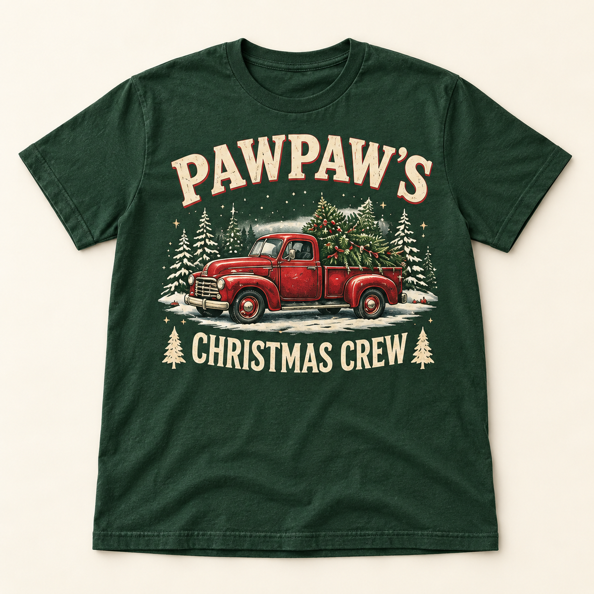 Pawpaw’s Christmas Crew – Forest Green full tee mockup