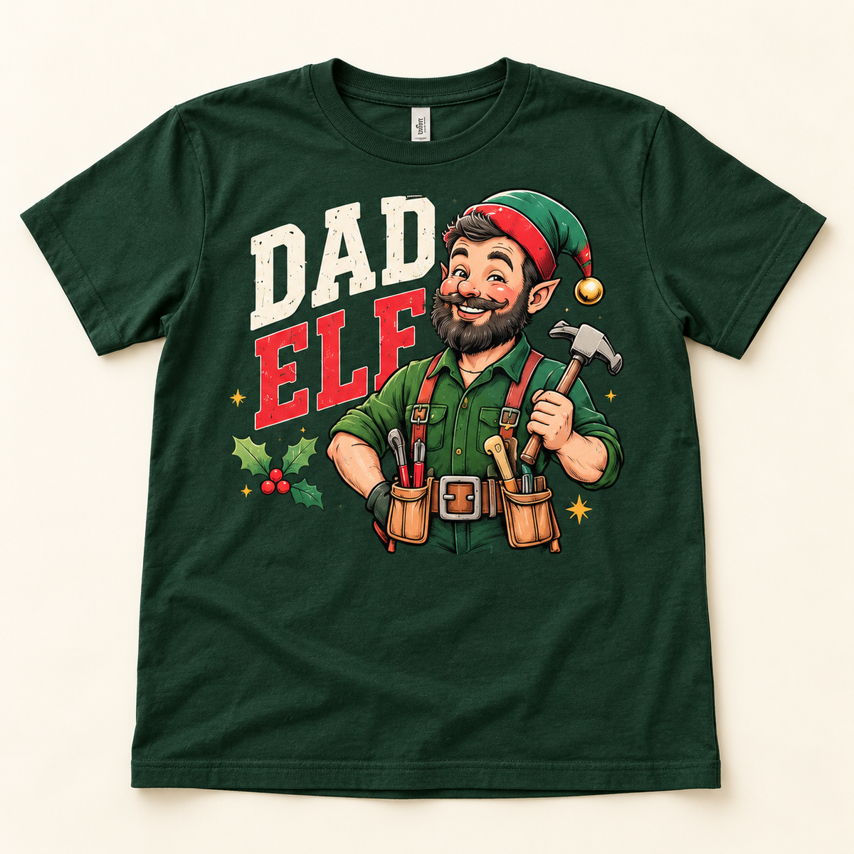 Dad Elf – Forest Green full tee mockup