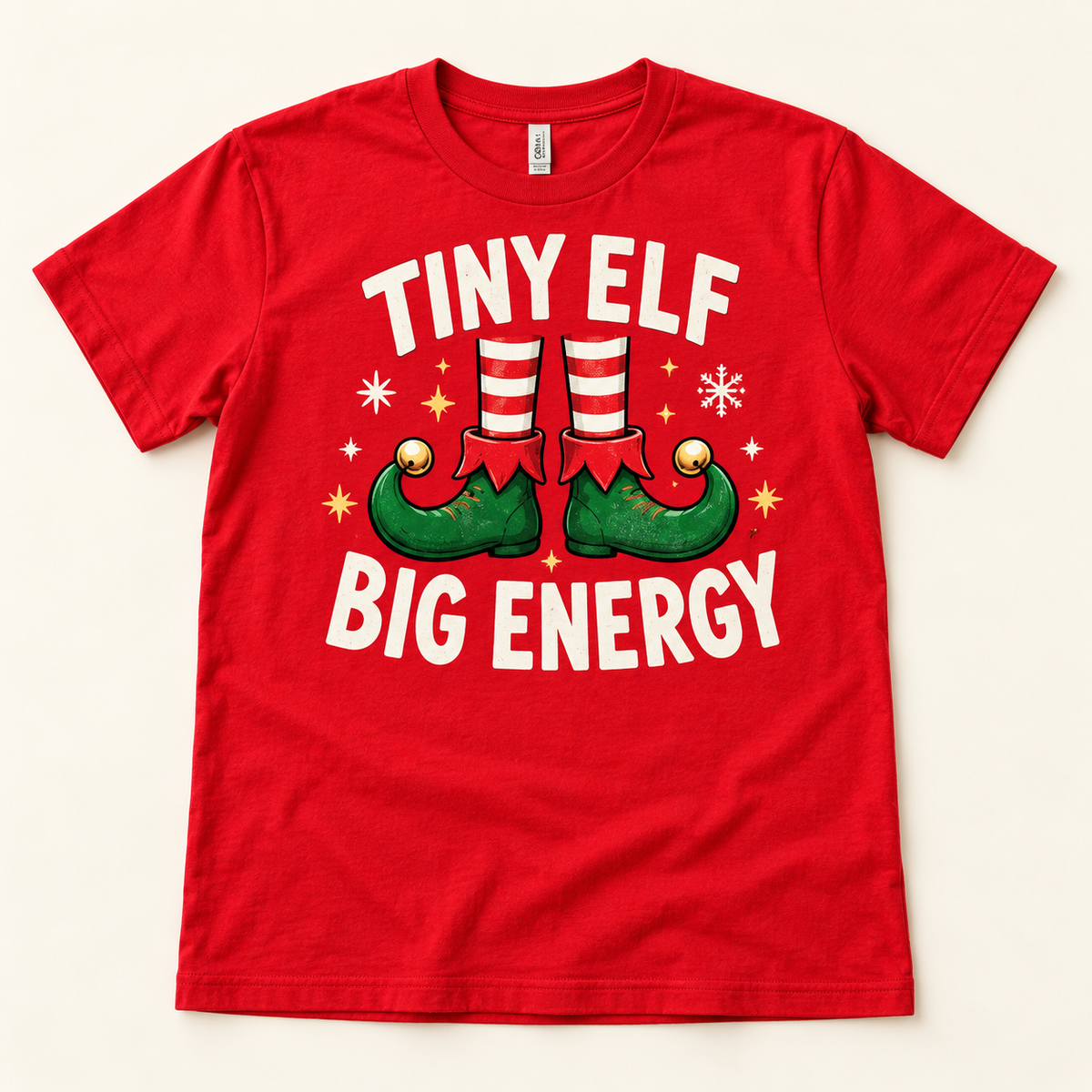 Tiny Elf Big Energy – Red full tee mockup