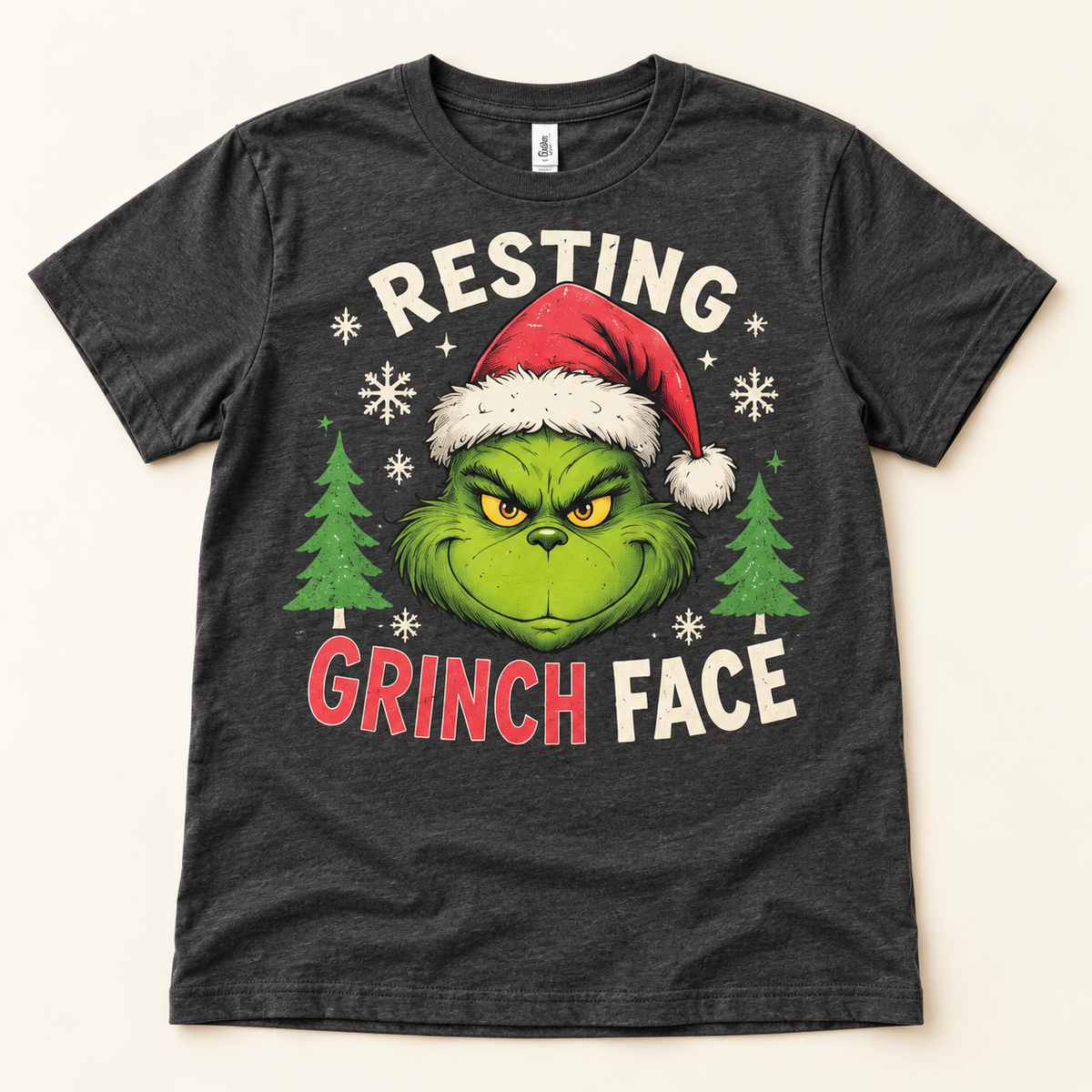 Resting Grinch Face – Charcoal full tee mockup