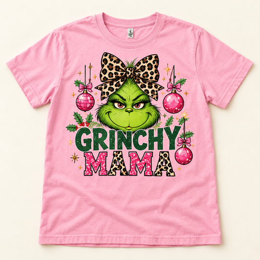 Grinchy Mama – Pink full tee mockup