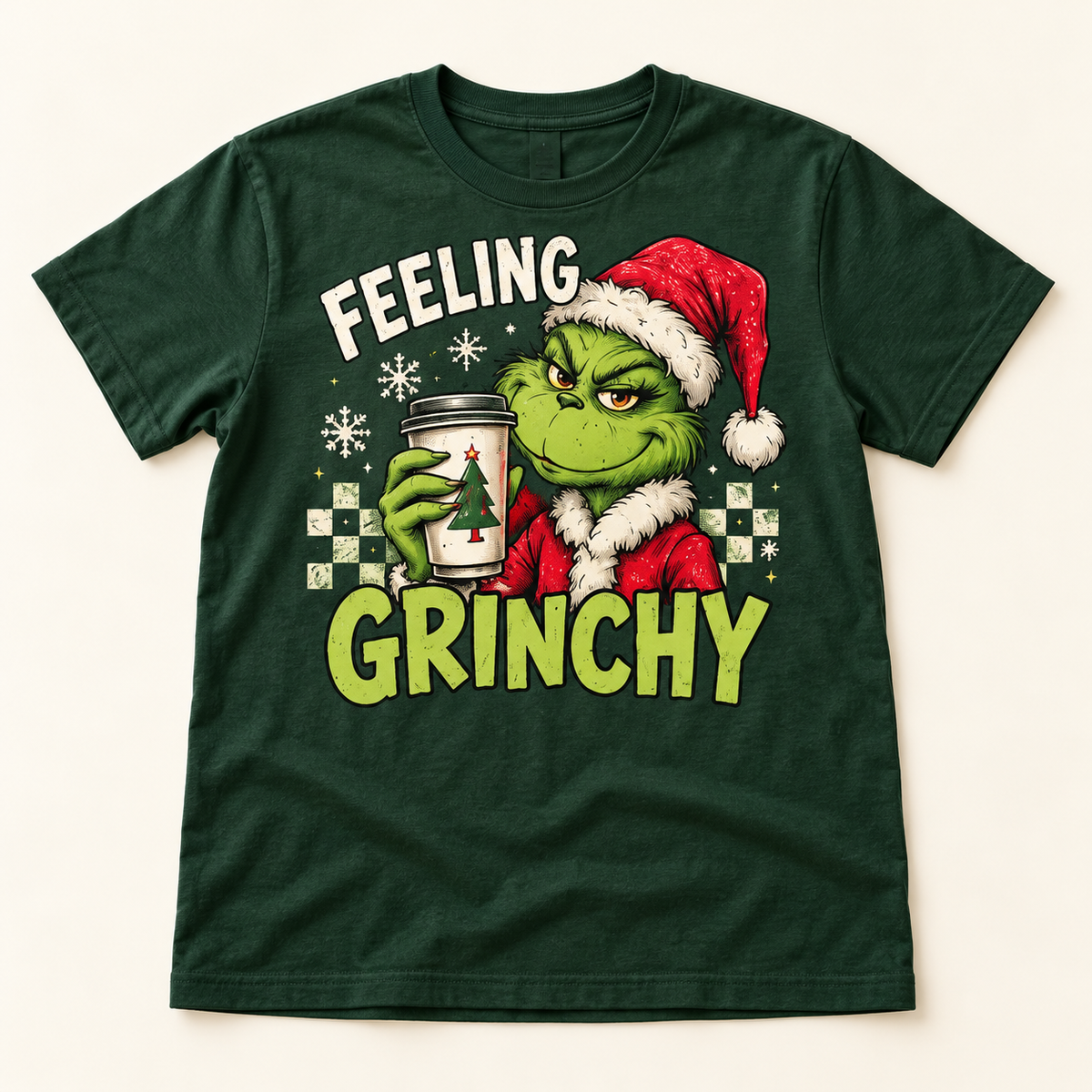 Feeling Grinchy – Forest Green full tee mockup