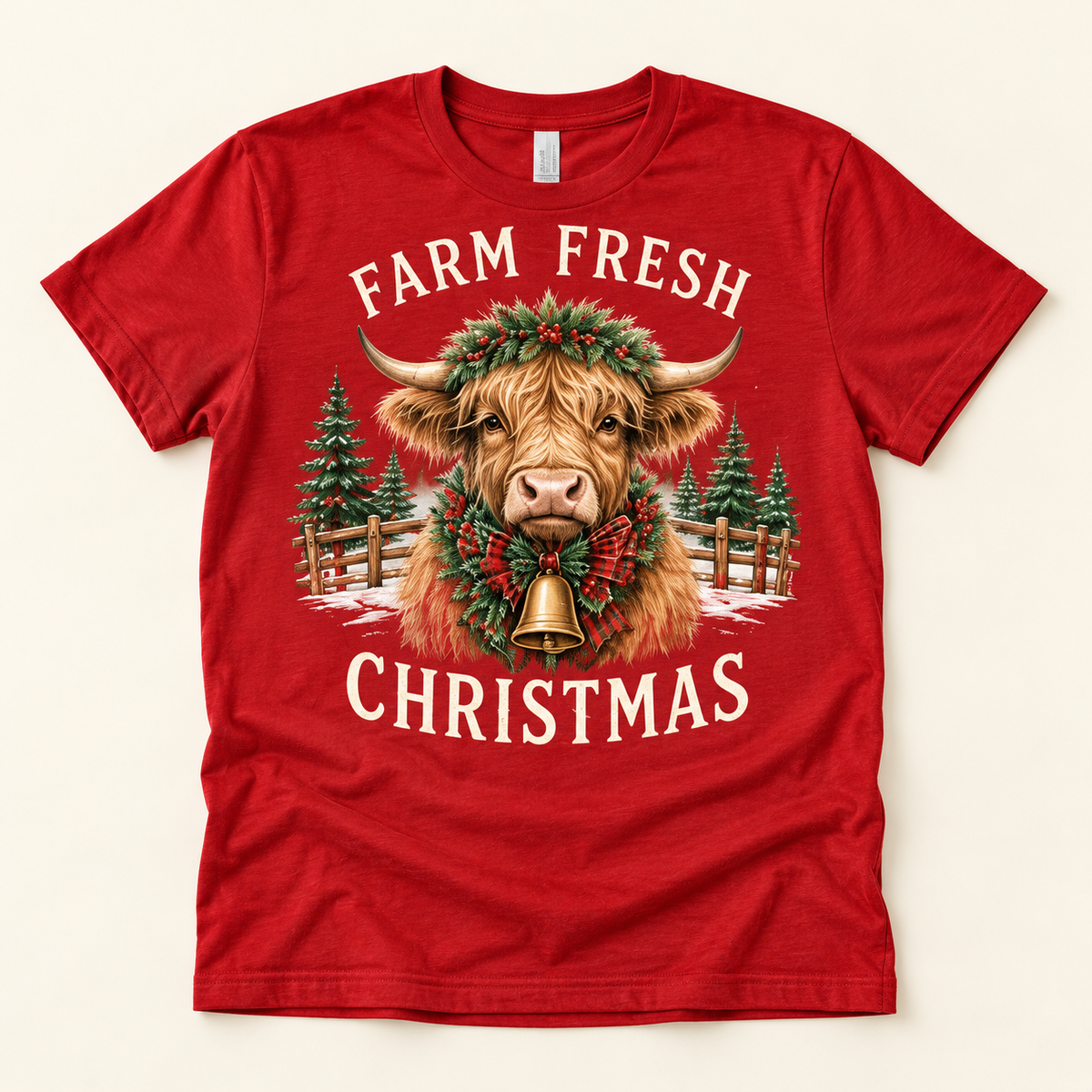 Farm Fresh Christmas – Red full tee mockup