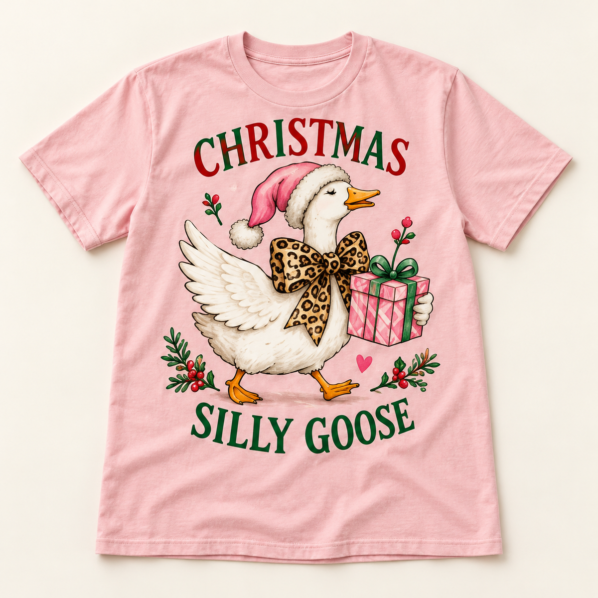 Christmas Silly Goose – Pink full tee mockup