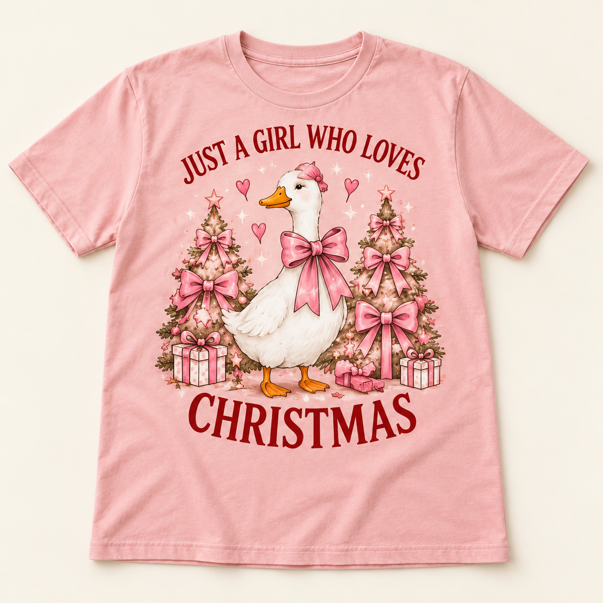 Just a Girl Who Loves Christmas – Pink full tee mockup