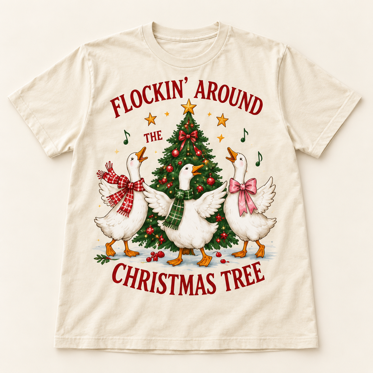 Flockin’ Around the Christmas Tree – Ivory full tee mockup