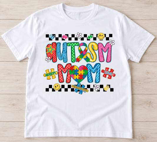 Autism Mom Checkerboard Tee on White