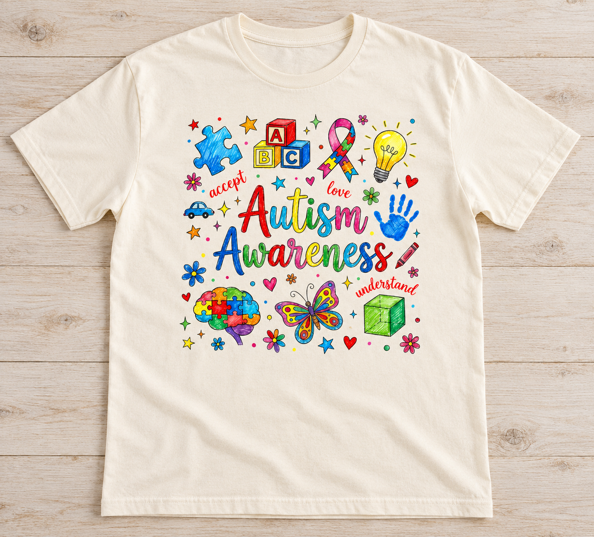 Autism Awareness Doodle Tee on Natural