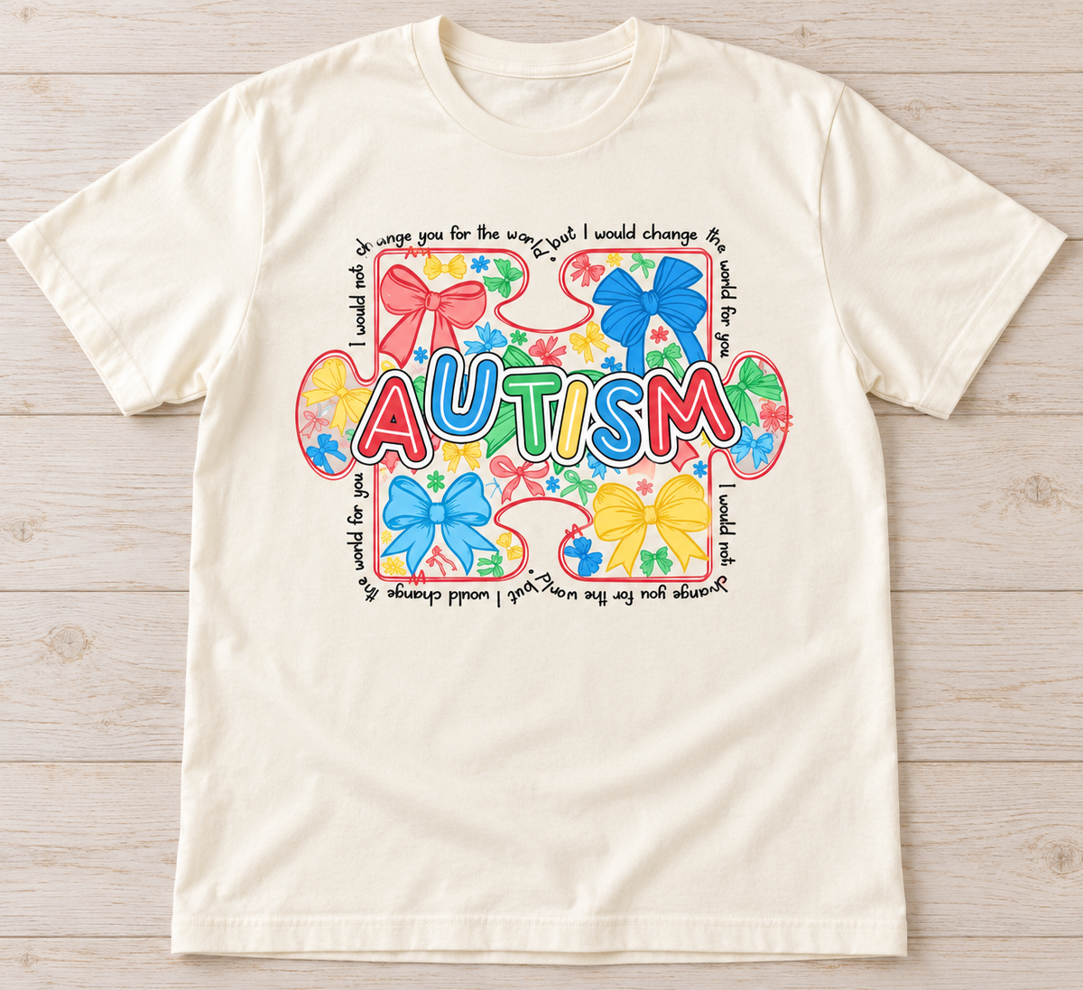 Autism Change the World Bow Tee on Natural
