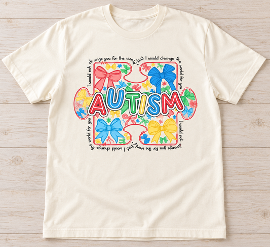Autism Change the World Bow Tee on Natural