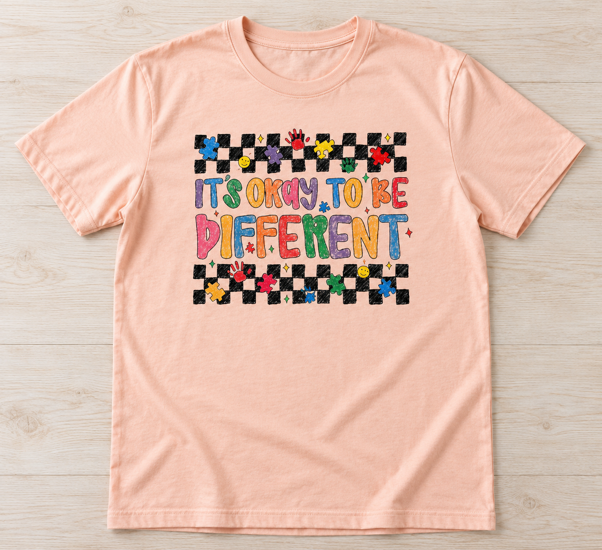 Its Okay to Be Different Autism Tee on Peach