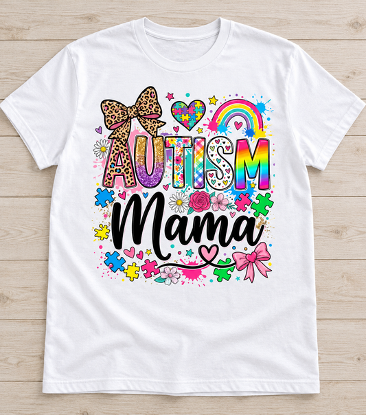 Autism Mama Leopard Rainbow Tee on White