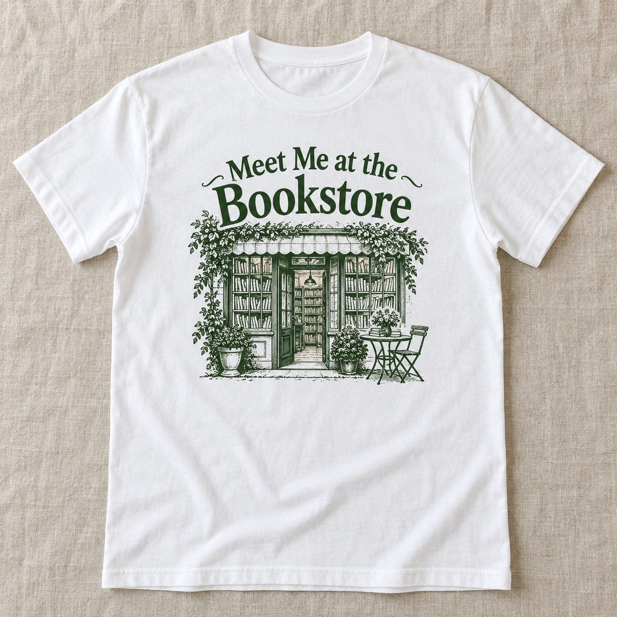 Meet Me at the Bookstore tee shown in White